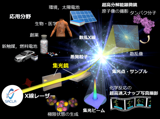 図1　超高強度X線自由電子レーザー集光ビームが拓く世界のイメージ図