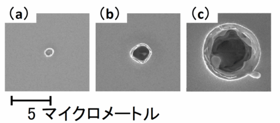 図5　超高強度X線自由電子レーザー集光ビームを試料に照射し得られた蒸発痕の画像