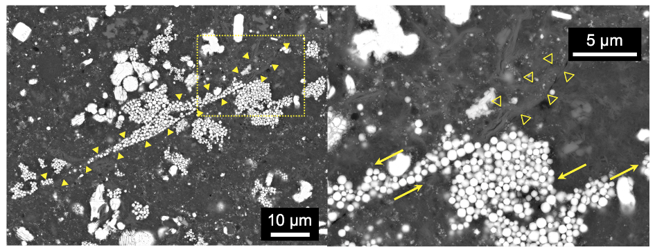 図２　リュウグウ粒子中に見られる断層組織の走査電子顕微鏡像。